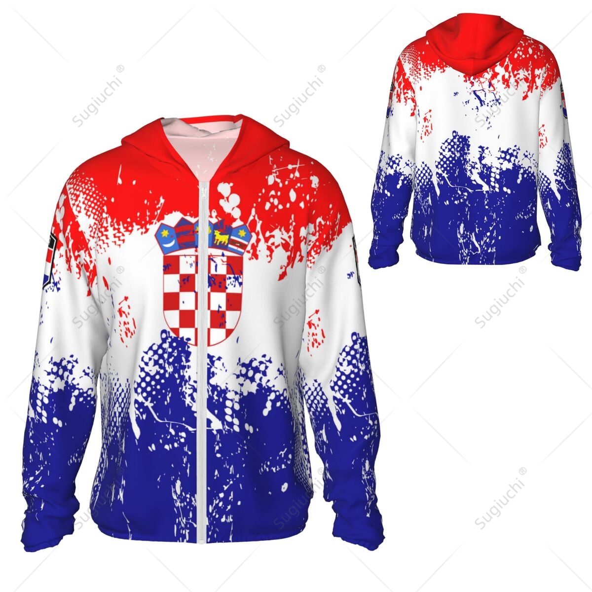 Fishing Hoodie - Kroatien-Flagge, Sonnenschutz-Kapuzenpullover, Sonnenschutzkleidung, Angeln, Radfahren, Laufen,