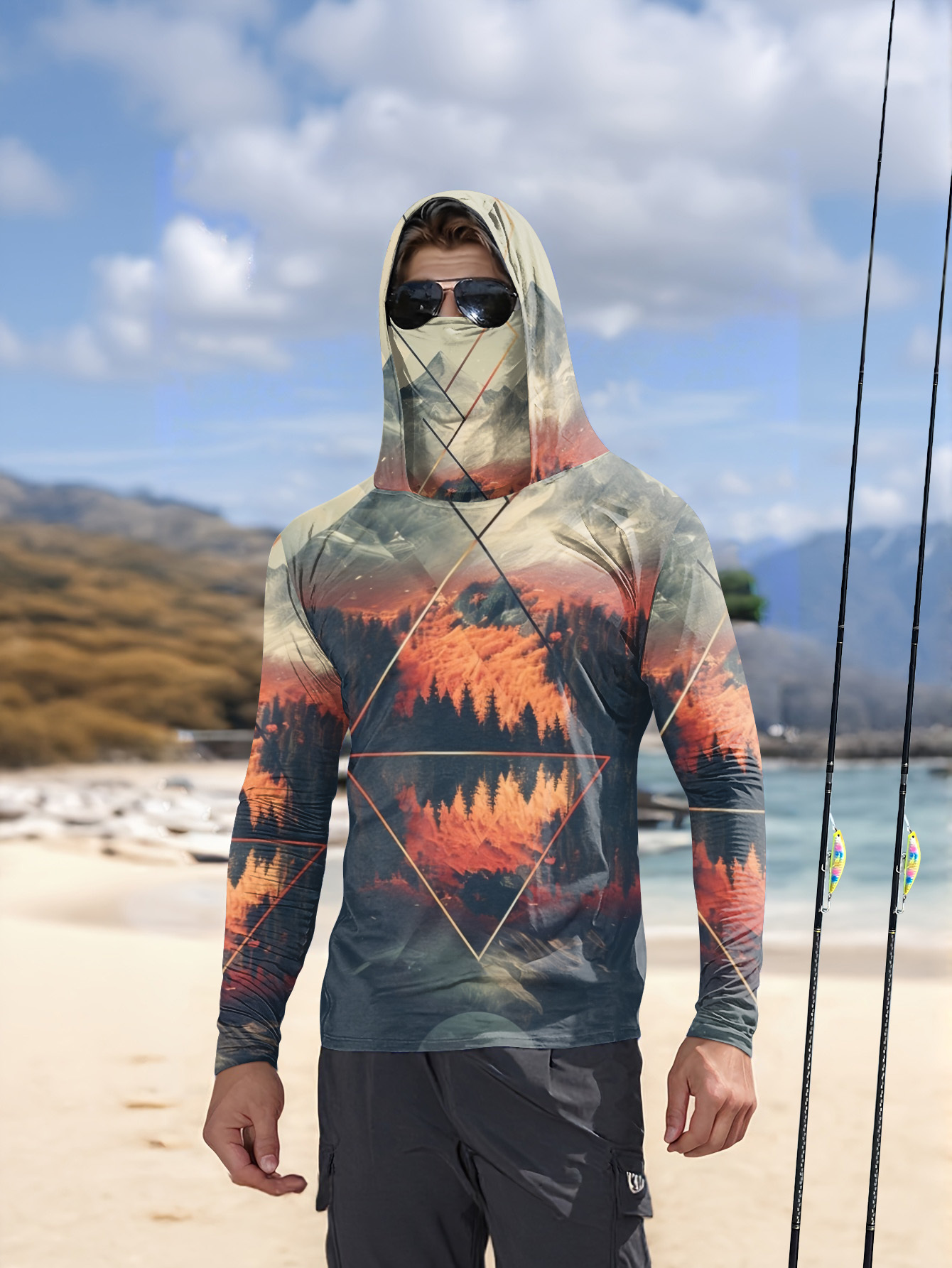 Fishing Hoodie - Outdoor-Anglerhoodie für Herren mit integrierter Gesichtsmaske,