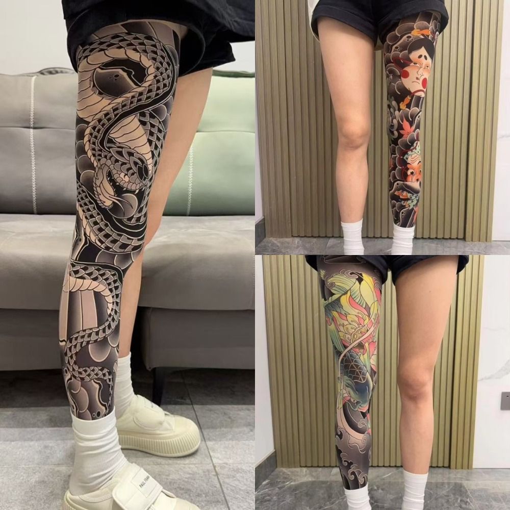 Fishing Socks - Ganzbeinige Fake-Tattoo-Strümpfe Bedruckte Strumpfhosen Sonnenschutz-Anglerstrümpfe Elastische