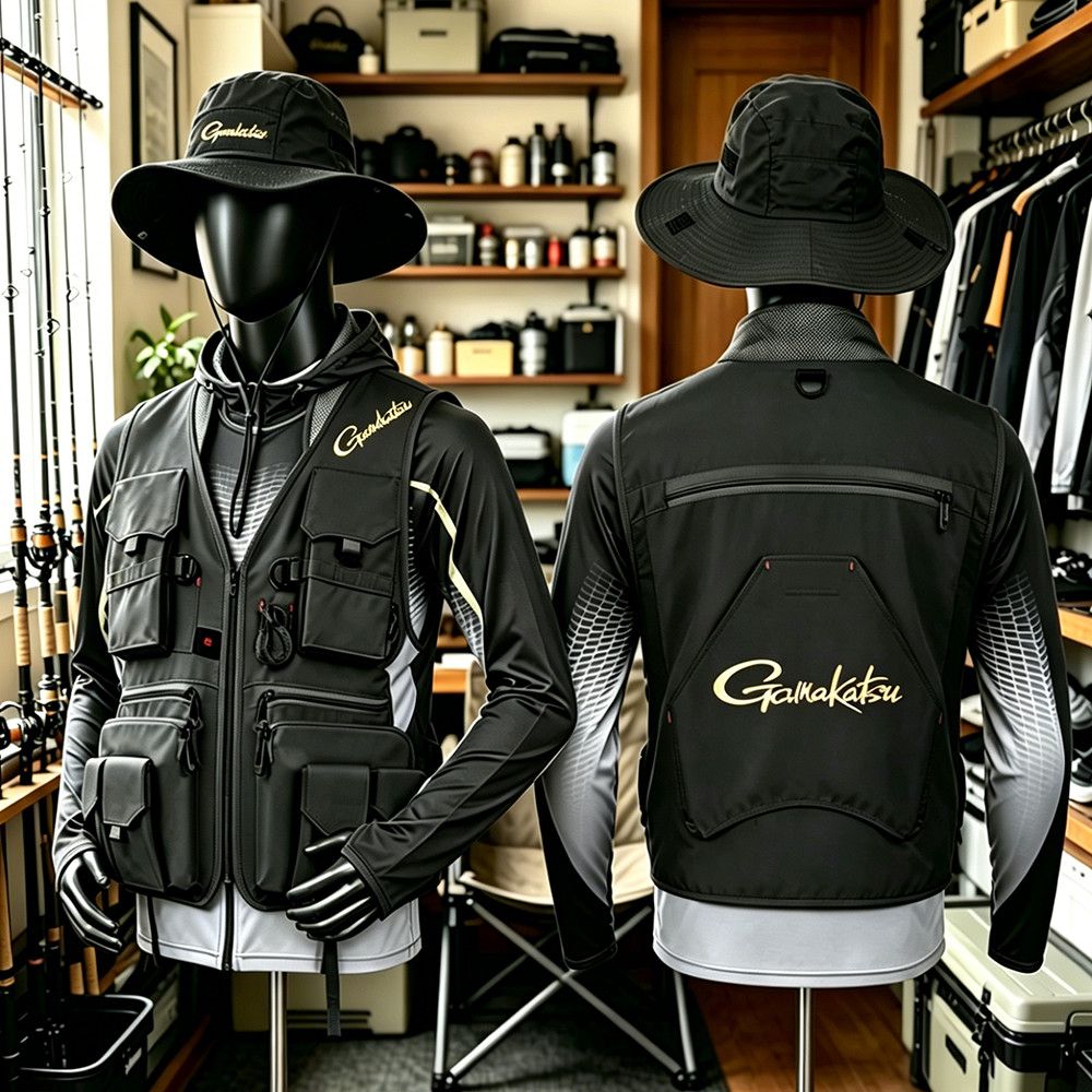 Fishing Rain Suit - Gamakatsu Herren-Anglerweste mit mehreren Taschen, schnell