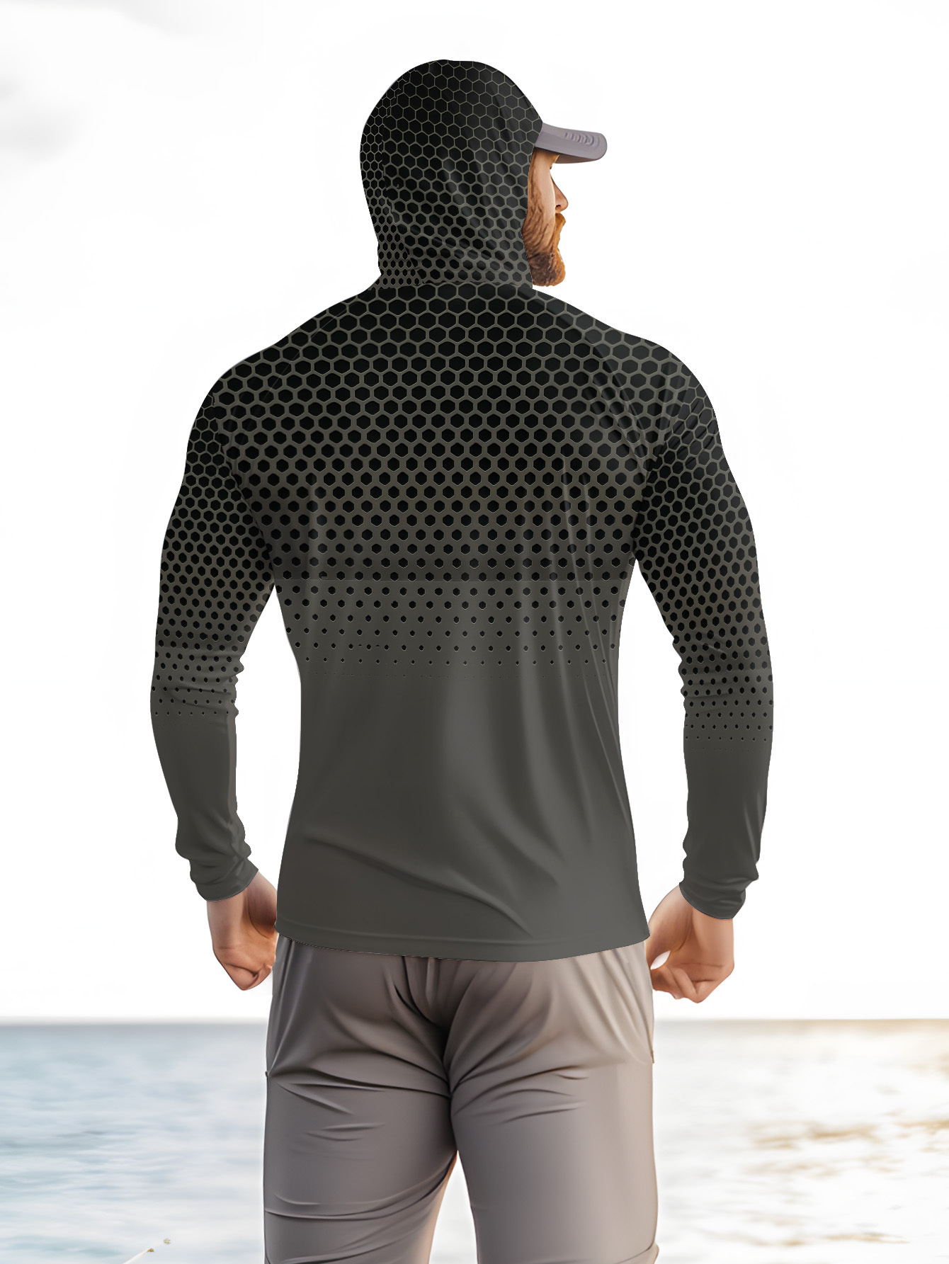 Graues, farbverlaufendes Waben – Fishing Hoodie Bewertung und Preis